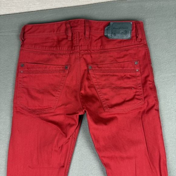 Diesel Krayver Jeans Mens W30 L32 Red Regular Slim Carrot Zip Stretch - Picture 12 of 13